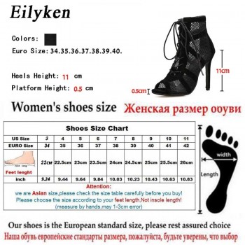 Eilyken 2020 Fashion Black Summer Sandals Lace Up Cross-tied Peep Toe High Heel Ankle Strap Net Surface Hollow Out Sandals